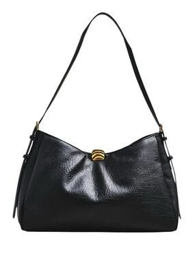 Anthropologie Foldover Slouchy Shoulder Bag Black Leather Hobo Gold Hardware NWT